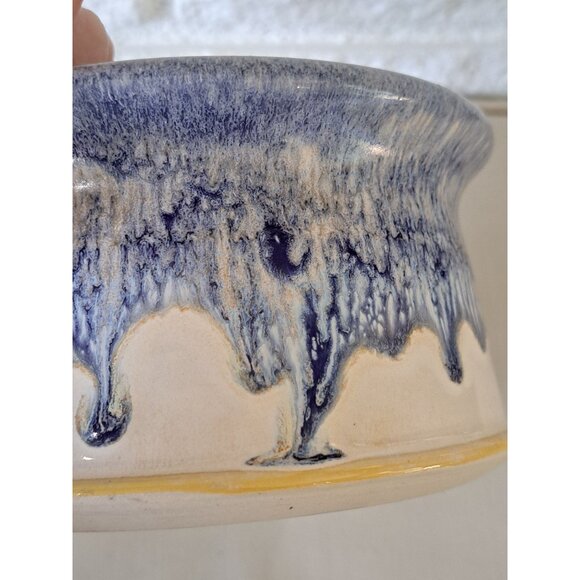 Signed Studio Art Pottery Knife Bowl For Dips & Spreads Blue & White Drip Glaze - Picture 6 of 10
